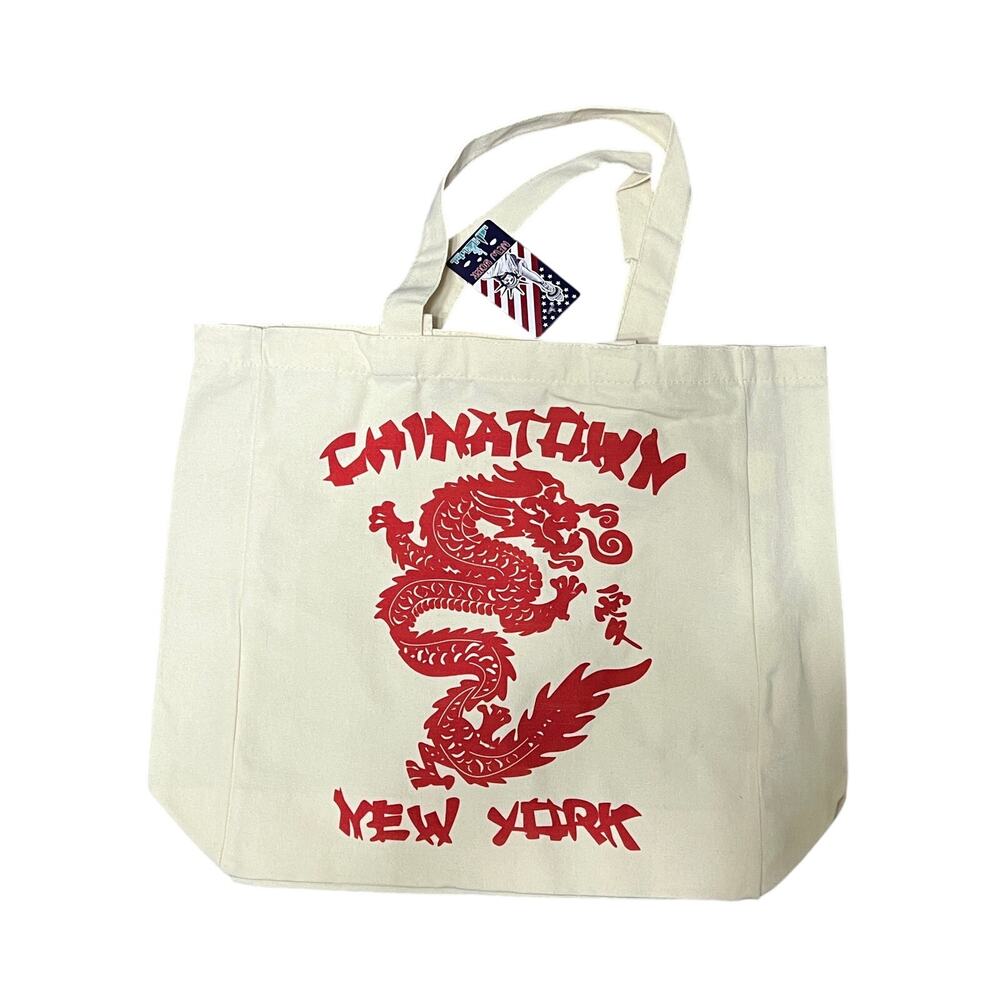LOKNATH GIFT SHOP Tote Bag Chinatown New York Red Dragon Canvas Souvenir NEW